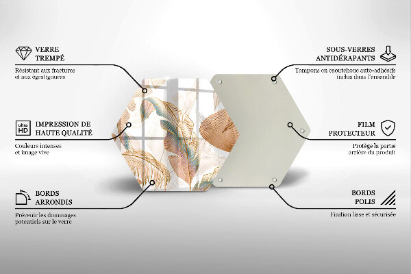 Tocător sticlă Pene și frunze Boho