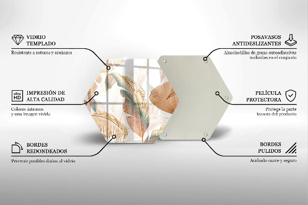 Tocător sticlă Pene și frunze Boho