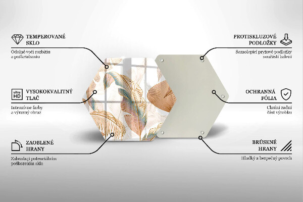 Tocător sticlă Pene și frunze Boho