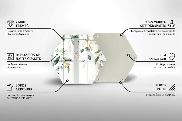 Tocător sticlă Acuarelă frunze