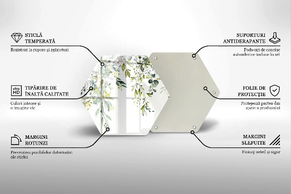 Tocător sticlă Frunze și flori decorative