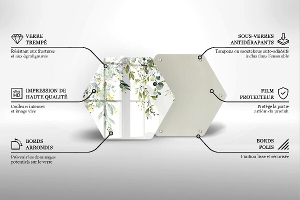 Tocător sticlă Frunze și flori decorative