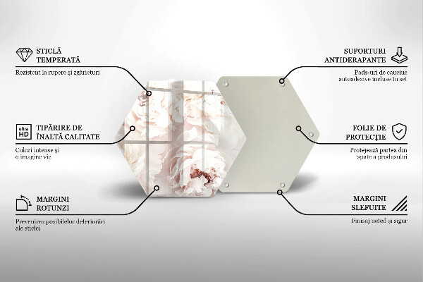 Tocător sticlă Bujori pastel