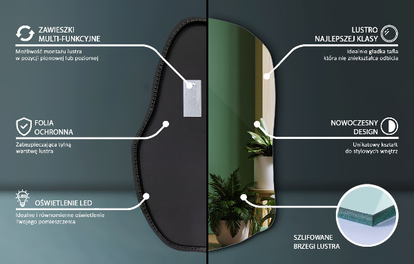 Oglindă în formă organică cu lumina unic 100x65 cm