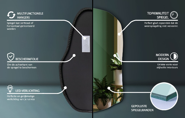 Oglindă în formă organică cu lumina unic 100x65 cm