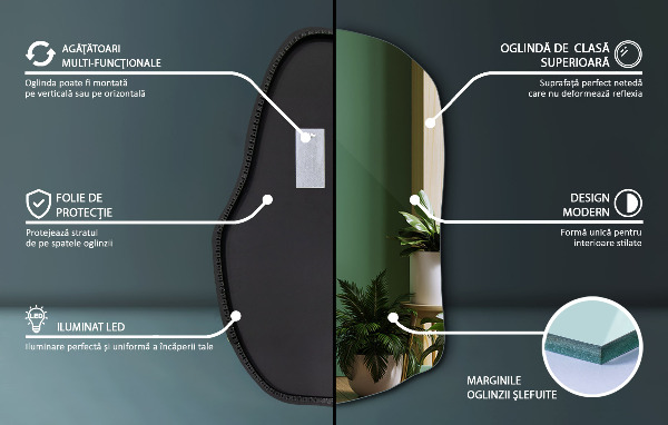 Oglinda asimetrica cu led unic 70x46 cm