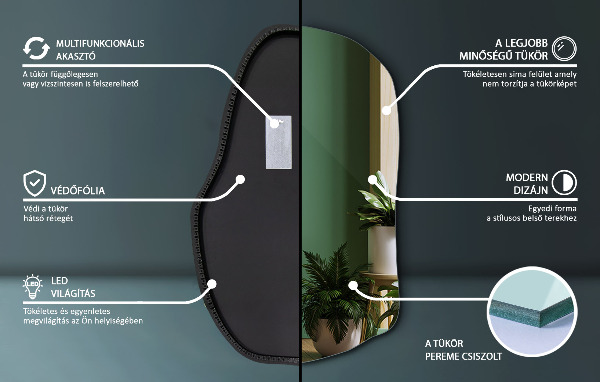 Oglinda forma neregulata led modern 80x52 cm