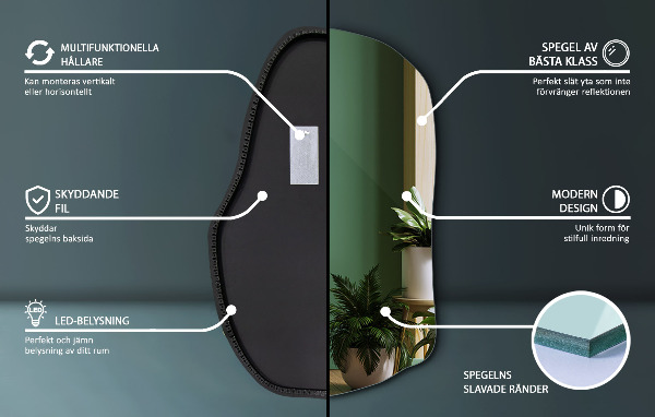 Oglindă organică cu led la modă 90x59 cm