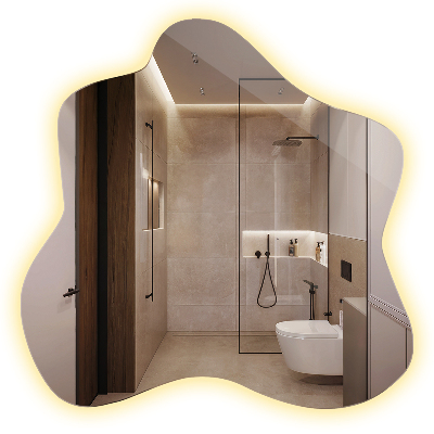 Oglinda asimetrica pată cu led 68x67 cm