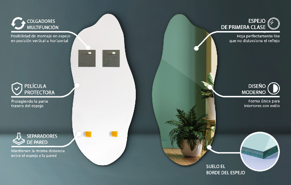 Oglindă în formă organică fără cadru 40x90 cm