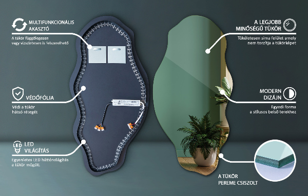 Oglinda forma neregulata led modern 45x90 cm