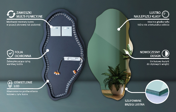 Oglinda asimetrica cu led modern 50x100 cm