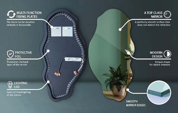 Oglinda asimetrica cu led modern 50x100 cm