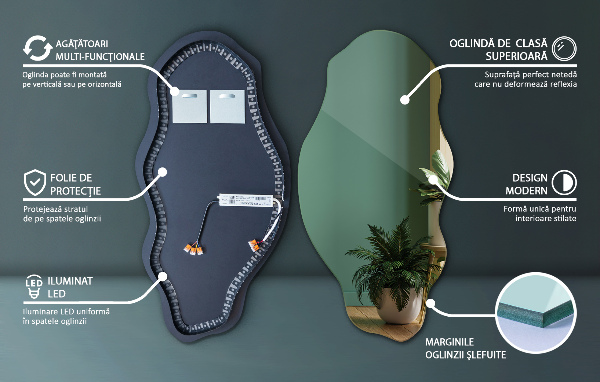 Oglinda asimetrica cu led modern 50x100 cm