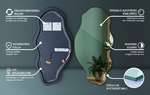 Oglinda asimetrica cu led modern 50x100 cm