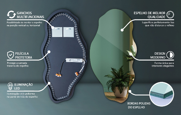 Oglinda asimetrica cu led modern 50x100 cm