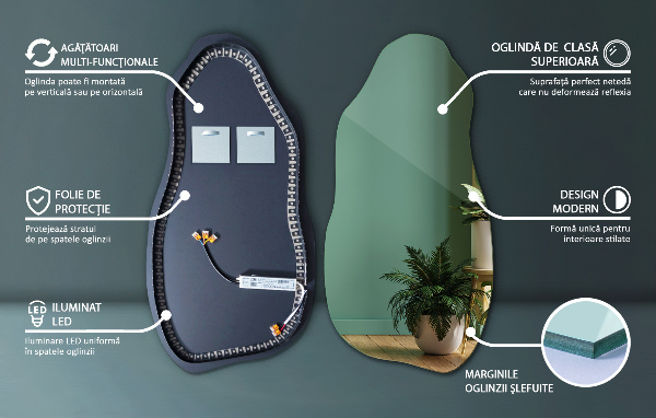 Oglinda forma neregulata led eficient 40x80 cm