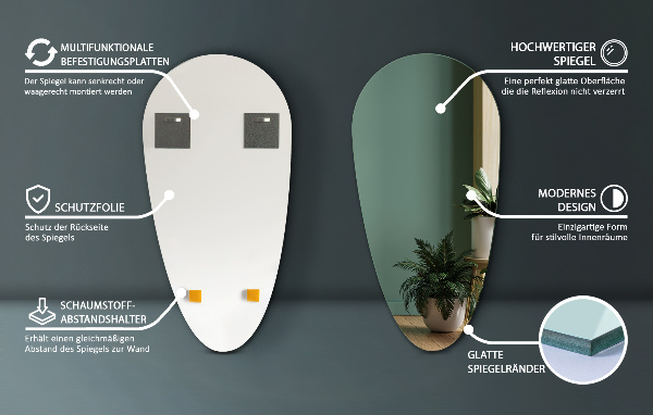 Oglindă decorativa lacrimă fara rama 35x70 cm