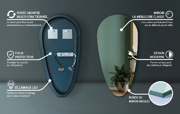 Oglinda baie lacrimă cu led 50x100 cm