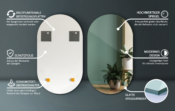 Oglinda formă ovală fara rama 46x80 cm