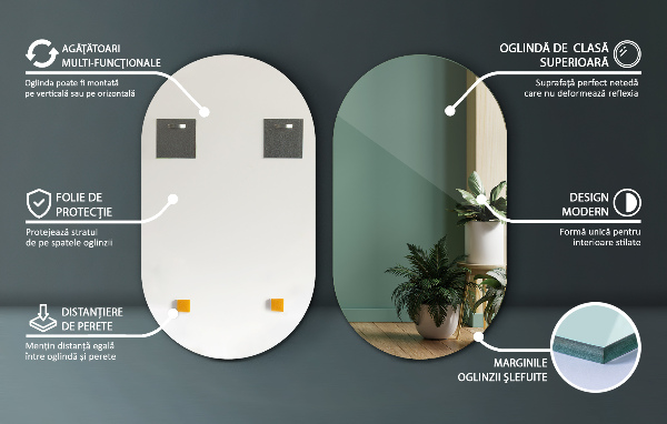 Oglinda formă ovală fara rama 46x80 cm