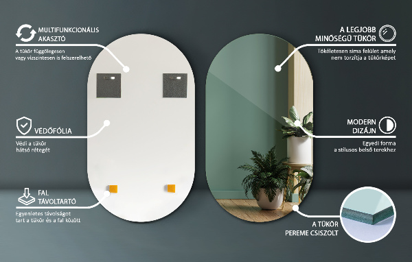 Oglinda formă ovală fara rama 46x80 cm