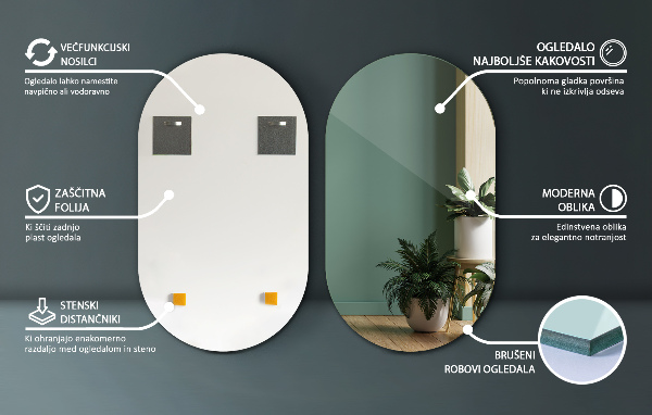 Oglinda perete formă ovală fara rama 58x100 cm
