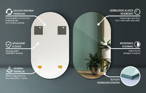 Oglinda perete formă ovală fara rama 58x100 cm