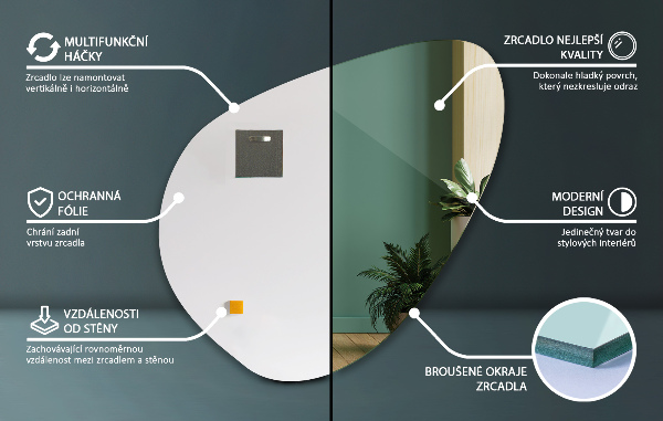 Oglindă de perete frumoasă asimetrică cu formă organică 77x77 cm