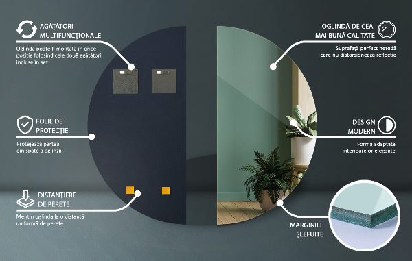 Oglinda semicerc decorativa fara rama 25x50 cm