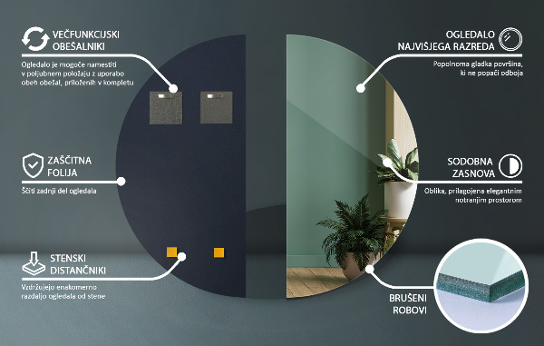 Oglinda semilună perete fara rama 30x60 cm