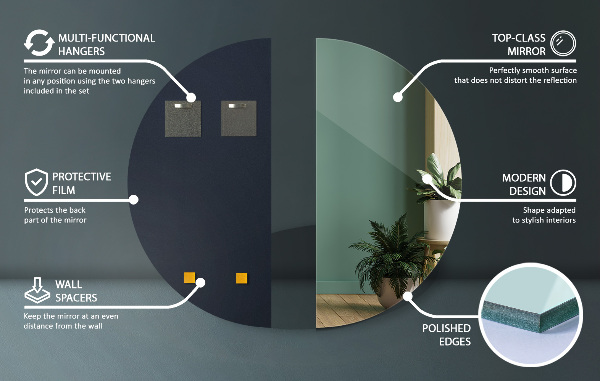 Oglinda semilună perete fara rama 30x60 cm