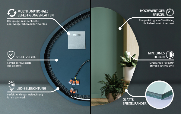 Oglinda forma neregulata led 58x58 cm