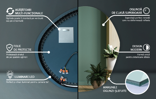 Oglinda asimetrica cu led 68x67 cm