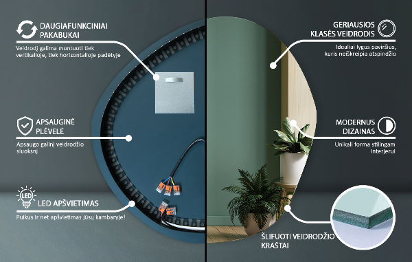 Oglinda forma neregulata led 97x96 cm