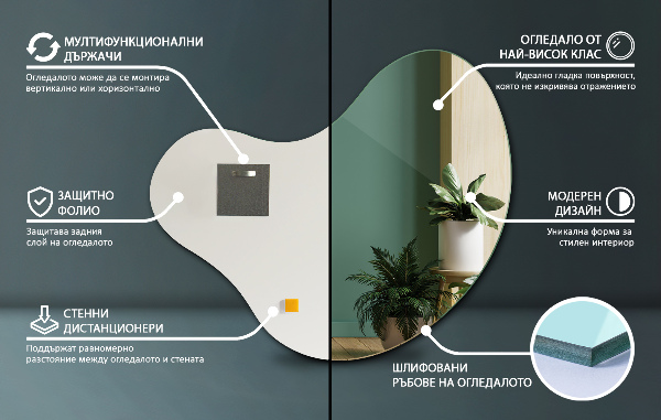 Oglinda forma neregulata decorativa fara rama 58x58 cm