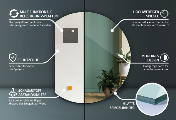 Oglindă cu cerc trunchiat baie 74x90 cm