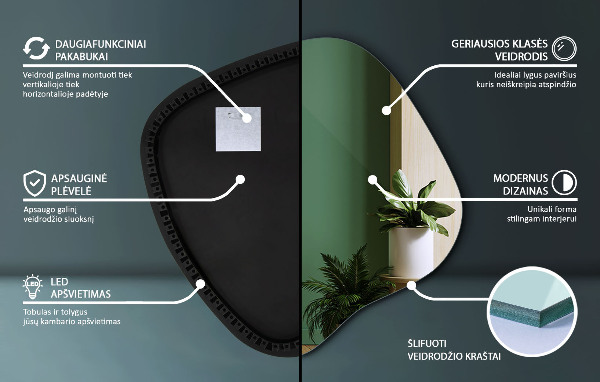 Oglinda forma neregulata led 48x48 cm