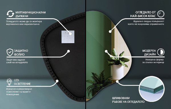 Oglinda forma neregulata led 48x48 cm