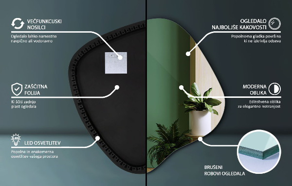 Oglinda forma neregulata led 68x67 cm