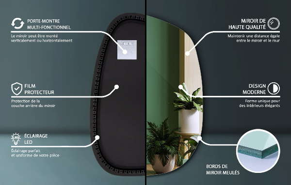 Oglinda asimetrica cu led în formă de pată 55x38 cm