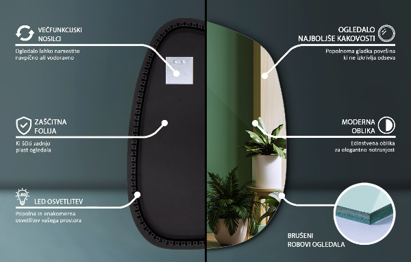 Oglinda asimetrica cu led în formă de pată 55x38 cm