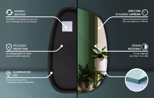 Oglinda asimetrica cu led în formă de pată 55x38 cm