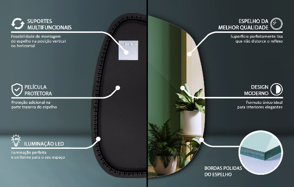 Oglinda asimetrica cu led în formă de pată 55x38 cm