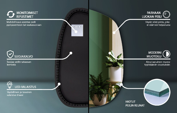 Oglinda asimetrica cu led în formă de pată 55x38 cm