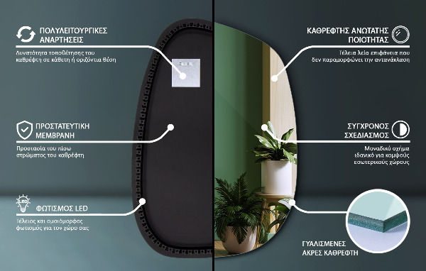 Oglinda asimetrica cu led în formă de pată 55x38 cm