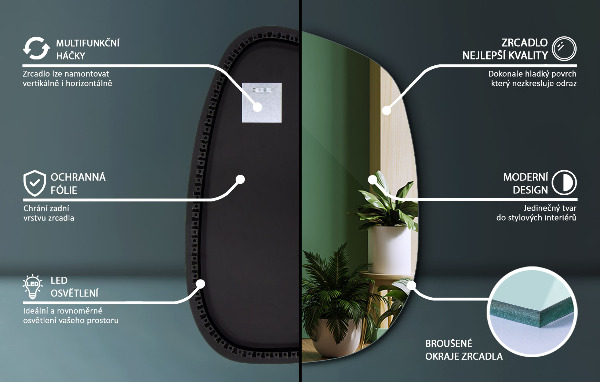 Oglinda asimetrica cu led în formă de pată 91x66 cm