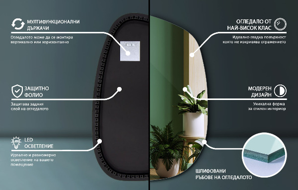 Oglinda asimetrica cu led în formă de pată 91x66 cm