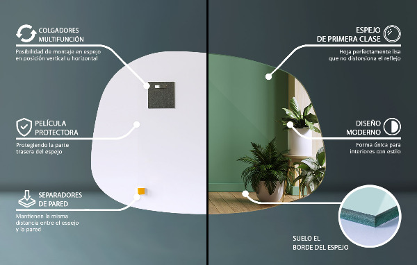 Oglinda asimetrica în formă de pată 79x57 cm