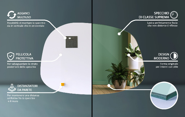 Oglinda asimetrica în formă de pată 91x66 cm
